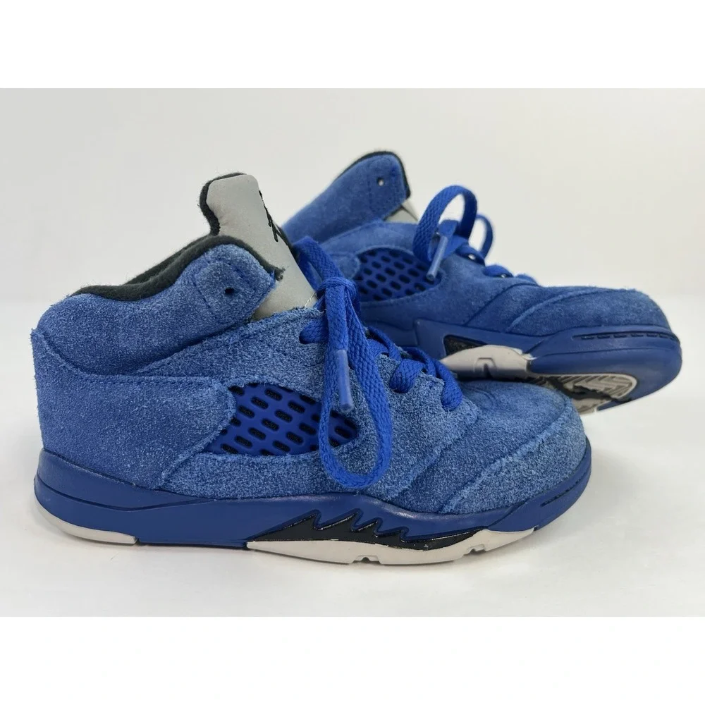 Nike Air Jordan Retro V 5 Size 9C Blue Suede Toddler Sneakers 440890-401